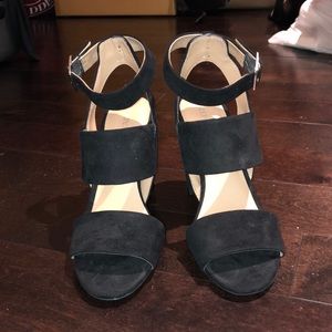 Black suede strappy chunky heels